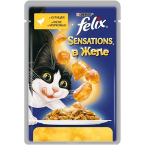 Felix® SENSATION! Аппетитные кусочки с курицей в желе c добавлением моркови для взрослых кошек
