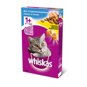 Whiskas для стерилизованных кошек и котов с курицей и вкусными подушечками