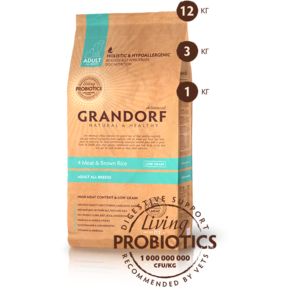 GRANDORF DOG Meat&Rice PROBIOTIC ALL BREEDS- для взрослых собак всех пород, из 4 видов мяса с ЖИВЫМИ ПРОБИОТИКАМИ
