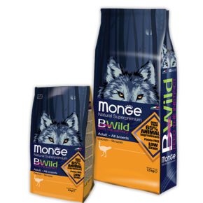 MONGE BWild Dog Ostrich Корм с мясом страуса для взрослых собак всех пород