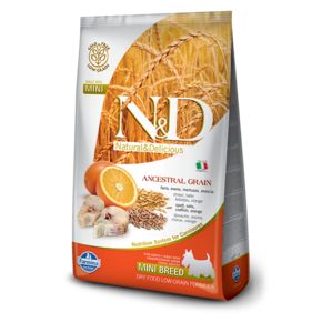 Farmina N&D LOW GRAIN DOG CODFISH & ORANGE ADULT MINI- для взрослых собак мелких пород с треской и апельсином