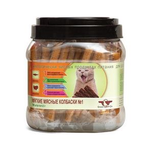 Green Qzin ПОДВИЖНОСТЬ №1 (Мягкие мясные колбаски для кошек из лосося и индейки) 650 гр., 100 шт