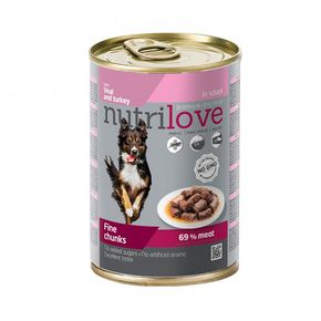 Nutrilove Chunks Dog veal/turkey in gravy (телятина и индейка в соусе) 415 гр 69%