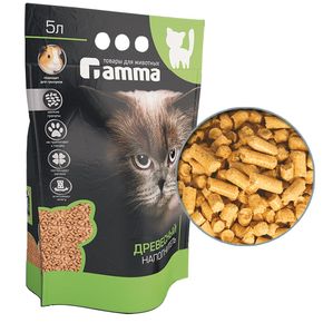 Gamma - наполнитель для кошачьих туалетов,древесный, впитывающий, мелкий