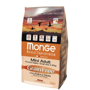 MONGE DOG BWILD GRAIN FREE Line Mini Adult Duck&Potato (Anatra) Утка с картофелем. Беззерновой корм для взрослых собак мелких пород