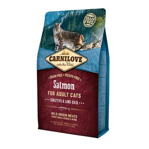 Carnilove Salmon for Adult Cats - Sensitive & Long Hair беззерновой корм с лососем для взрослых кошек.