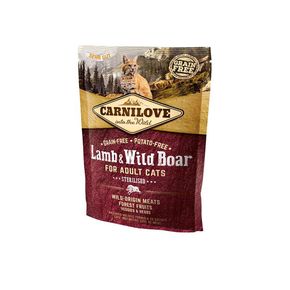 Carnilove Lamb & Wild Boar for Adult Cats-Sterilised беззерновой корм с мясом ягненка и дикого кабана для взрослых для кастрированных котов и стерилизованных кошек.