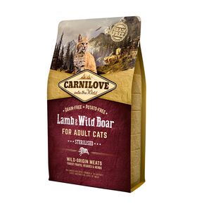 Carnilove Lamb & Wild Boar for Adult Cats-Sterilised беззерновой корм с мясом ягненка и дикого кабана для взрослых для кастрированных котов и стерилизованных кошек.