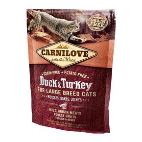 Carnilove Duck & Turkey for Large Breed Cats беззерновой корм с мясом утки и индейки для мышц, костей и суставов взрослых кошек крупных пород.