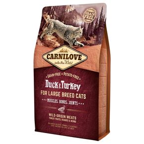 Carnilove Duck & Turkey for Large Breed Cats беззерновой корм с мясом утки и индейки для мышц, костей и суставов взрослых кошек крупных пород.