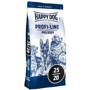 Happy Dog Profi-Line 25/20 Pro Body (строение тела) - полнорационный корм для средних и крупных пород собак с повышенным содержанием белка для набора и поддержания оптимальной формы тела с птицей, лососем и ягненком.