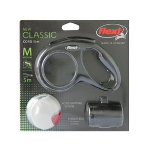 Комплект Рулетка Flexi New Classic M трос 5м, 20 кг + Фонарик LED + Multi Box, шт