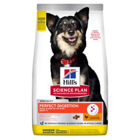 Hill's Science Plan Perfect Digestion Chicken & Brown Rice Small &Mini - для взрослых собак мелких пород для поддержания здоровья пищеварения и питания микробиома, с курицей и коричневым рисом.