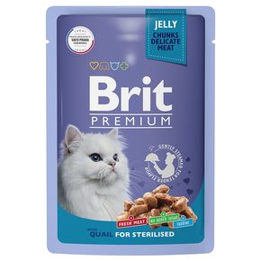 Brit Premium QUAIL Sterilised - Брит Премиум Влажный корм Пауч (желе) для взрослых стерилизованных кошек с перепелкой, 85 г