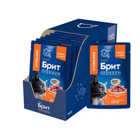 Brit Premium Salmon Sterilised - Брит Премиум Влажный корм (паучи) для взрослых стерилизованных кошек Лосось в соусе, 85 г