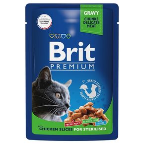 Brit Premium Chicken Sterilised - Брит Премиум Влажный корм (паучи) для взрослых стерилизованных кошек цыпленок в соусе, 85 г
