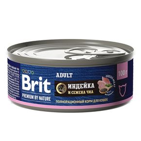 Brit Premium by Nature консервы с мясом индейки и семенами чиа для кошек 100 гр