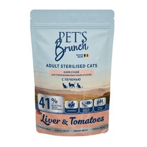 PETS BRUNCH ADULT STERILISED CATS - для взвослых стерилизованных кошек и кастрированных котов с курицей, печенью и томатами
