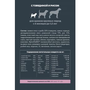 AlphaPet Superpremium JUNIOR MAXI С говядиной и рисом для щенков крупных пород с 6 месяцев до 1,5 лет