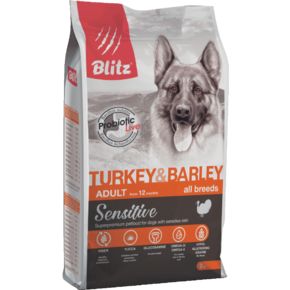 Blitz Sensitive Turkey& Barley (Блиц Сенситив Турке) индейкой и ячменем сухой корм для взрослых собак всех пород