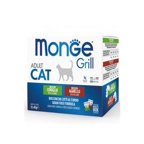 MONGE CAT GRILL MultiBOX Adult RABBIT+LAMB 2*6шт (пауч 85гр) Консервированный корм для котов МИКС кролик + ягнёнок