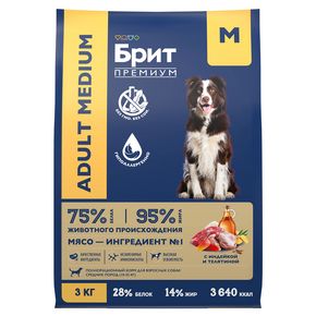 BRIT Premium Adult M Turkey & Veal (Брит Премиум Эдалт М Турке Веал) с индейкой и телятиной для взрослых собак средних пород