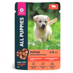 ALL PUPPIES Консервированный корм для щенков всех пород Тефтельки с говядиной в соусе, пауч, 85 г