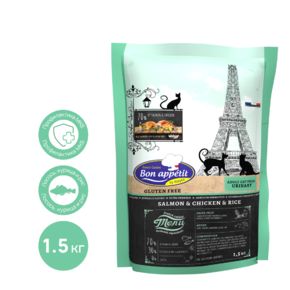 Bon Appetit Urinary Salmon & Chicken - Бон Аппети Уринари - сухой корм для взрослых кошек, для профилактики мочекаменной болезни с курицей и лососем