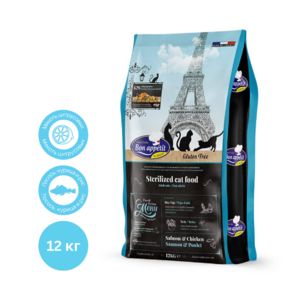 Bon Appetit Sterilized Salmon Chicken - Бон Аппети Стерилайзд - сухой корм для взрослых стерилизованных кошек с курицей и лососем