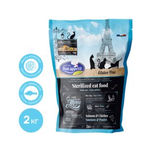 Bon Appetit Sterilized Salmon Chicken - Бон Аппети Стерилайзд - сухой корм для взрослых стерилизованных кошек с курицей и лососем