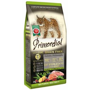 Primordial Holistic Grain Free Neutered Skin&Coat Salmon & Turkey - Примордиал Неутеред - для взрослых кастрированных котов и стерилизованных кошек для здоровья кожи и шерсти с лососем и индейкой