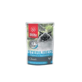 BLITZ Classic Sterilised Chicken Adult Cat - Паучи Курица с брусникой — влажный корм для взрослых стерилизованных кошек, кусочки в желе