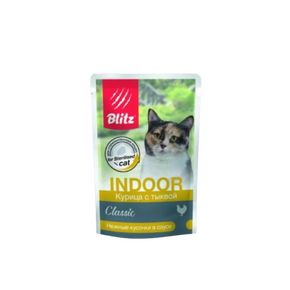 BLITZ Classic Indoor Chicken Adult Cat - Паучи Курица с тыквой — влажный корм для взрослых кошек, кусочки в соусе