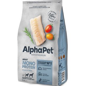 AlphaPet MONOPROTEIN ADULT Medium & Maxi - Альфа Пет - ухой полнорационный корм из БЕЛОЙ РЫБЫ для взрослых собак средних и крупных пород