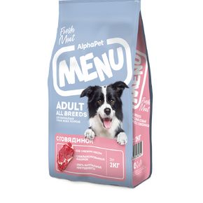 AlphaPet MENU ADULT - Альфа Пет - Сухой полнорационный корм с ГОВЯДИНОЙ для взрослых собак всех пород