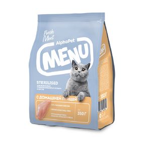 AlphaPet MENU - Сухой полнорационный корм с домашней птицей для взрослых стерилизованных кошек и котов