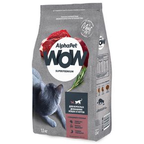 AlphaPet WOW Superpremium - Сухой полнорационный корм c говядиной и печенью для взрослых домашних кошек и котов
