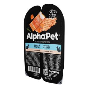 AlphaPet Superpremium Влажный полнорационный корм для взрослых кошек паштет с ЛОСОСЕМ 80 гр