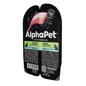 AlphaPet Superpremium Влажный полнорационный корм для кошек с чувствительным пищеварением с КРОЛИКОМ и черникой в соусе 80 гр
