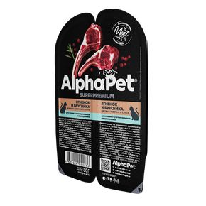 AlphaPet Superpremium Влажный полнорационный корм для кошек с чувствительным пищеварением с ягненком и брусникой в соусе