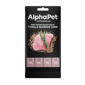AlphaPet Superpremium Крем-лакомство для кошек с тунцом и льняным семенем, стики 4 шт по 12 гр