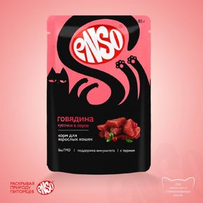 Корм влажный ENSO кусочки в соусе с говядиной для взрослых кошек 85 г