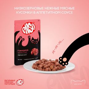 Корм влажный ENSO кусочки в соусе с говядиной для котят 85 г