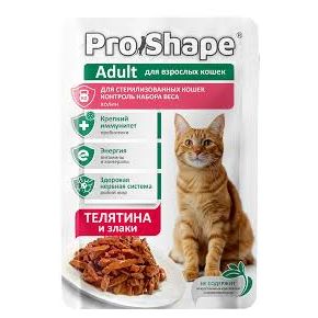 ProShape Adult ТЕЛЯТИНА со злаками - влажный корм для взрослых стерилизованных кошек, контроль веса