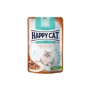 HAPPY CAT Care Meat in Sauce Haut & Fell - мясные кусочки в соусе для ухода за кожей и шерстью 85 гр