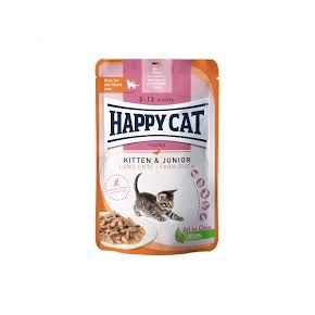 HAPPY CAT Kitten & Junior LandEnte - мясные кусочки в соусе с уткой для котят 85 гр