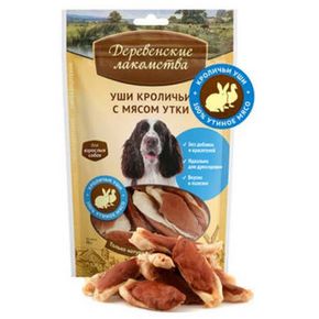 Деревенские лакомства Уши кроличьи с мясом утки для собак всех пород, 90г