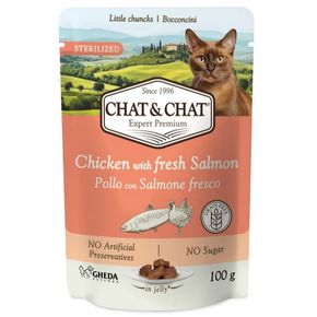 Chat&Chat Adult Sterilised Salmone 100 гр - влажный корм для взрослых стерилизованных кошек с лососем в желе