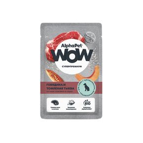 AlphaPet WOW Superpremium Влажный полнорационный корм для взрослых собак Говядина и томленая тыква сочные ломтики в соусе для собак с чувствительным пищеварением 85 гр