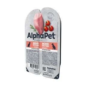 AlphaPet MONOPROTEINE Влажный консервированный полнорационный корм для взрослых собак Индейка мясные кусочки в соусе 100 гр